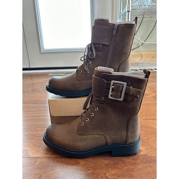 Clarks Orinoco 2 Lace Zip Leather Boots Womens Brown Snuff Leather NEW 6.5 W - Picture 2 of 8